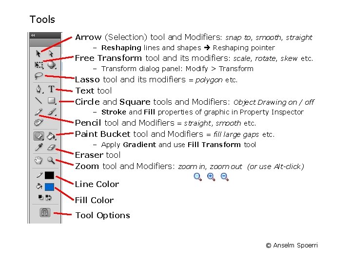 Tools Arrow (Selection) tool and Modifiers: snap to, smooth, straight – Reshaping lines and