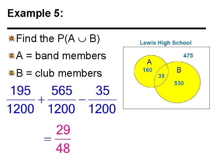 Example 5: Find the P(A B) A = band members B = club members