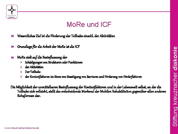 Mo. Re und ICF 8 Grundlage für die Arbeit der Mo. Re ist die