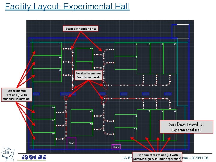 Facility Layout: Experimental Hall Beam distribution lines Vertical beamlines from lower levels Experimental stations