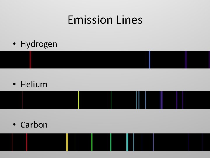 Emission Lines • Hydrogen • Helium • Carbon 