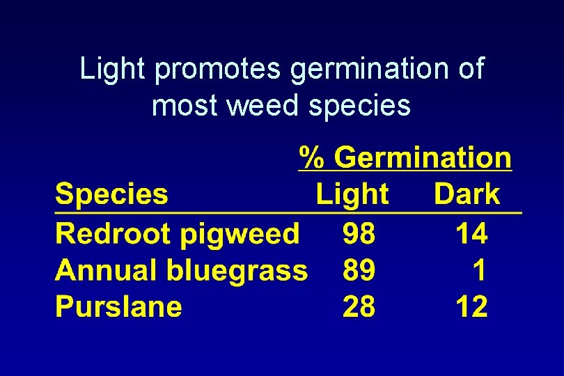 Light promotes germination of most weed species 