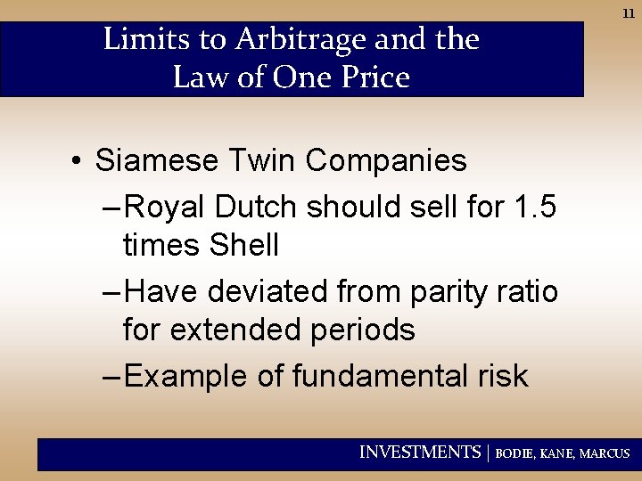 Limits to Arbitrage and the Law of One Price 11 • Siamese Twin Companies