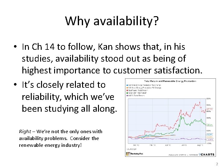 Why availability? • In Ch 14 to follow, Kan shows that, in his studies,