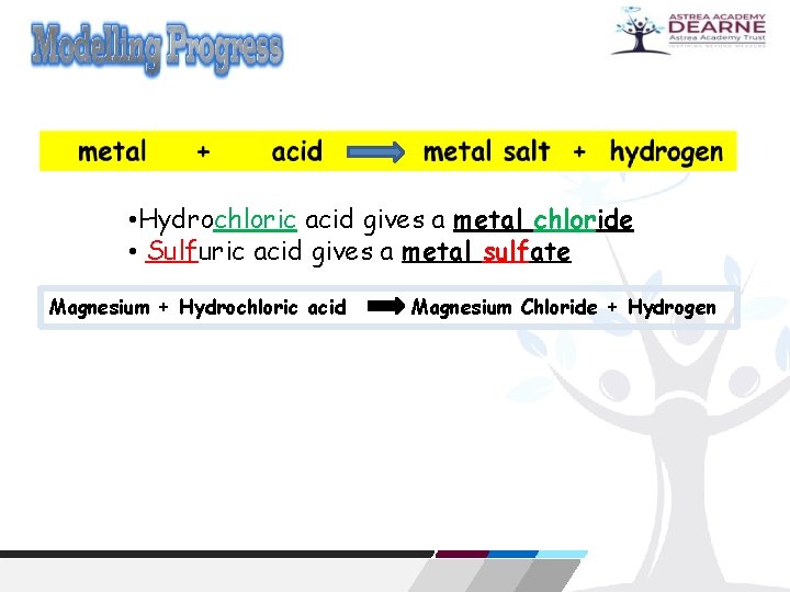  • Hydrochloric acid gives a metal chloride • Sulfuric acid gives a metal