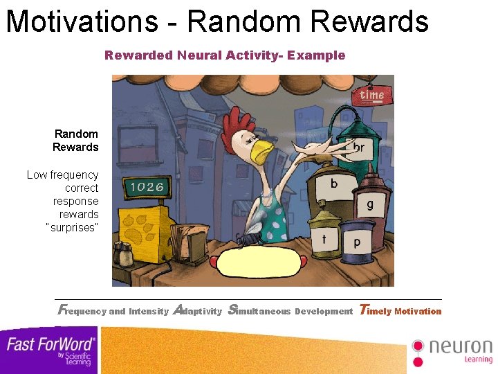 Motivations - Random Rewards Rewarded Neural Activity- Example Random Rewards Low frequency correct response