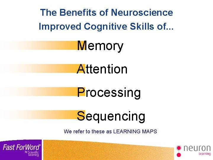 The Benefits of Neuroscience Improved Cognitive Skills of. . . Memory Attention Processing Sequencing