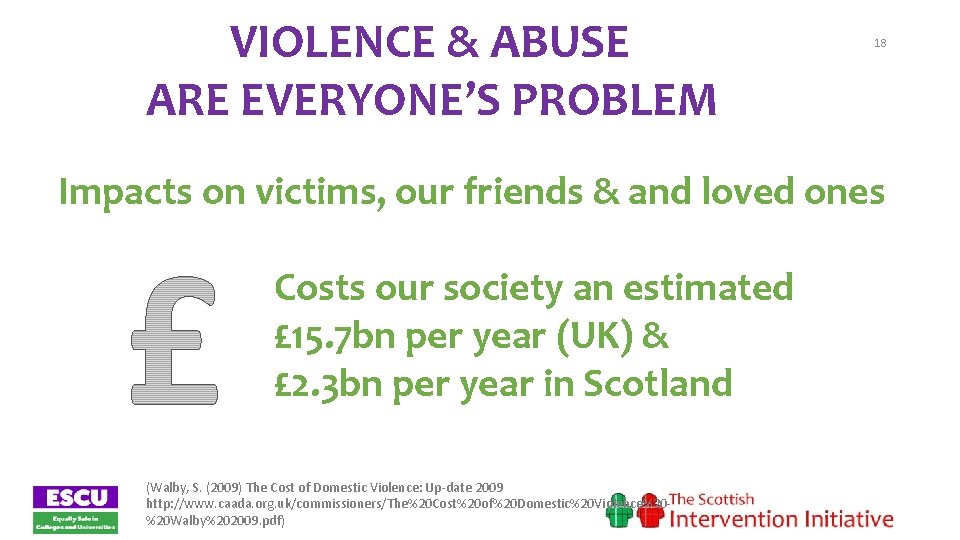 VIOLENCE & ABUSE ARE EVERYONE’S PROBLEM 18 Impacts on victims, our friends & and