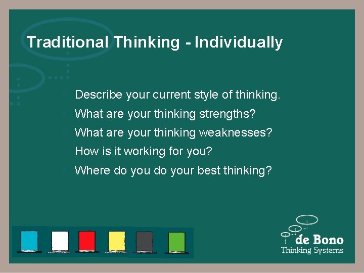 Traditional Thinking - Individually § Describe your current style of thinking. § What are