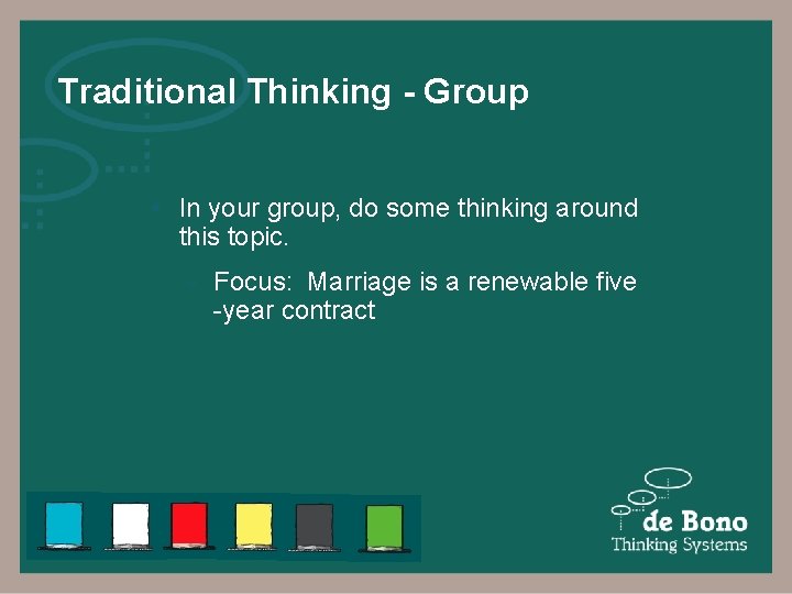 Traditional Thinking - Group § In your group, do some thinking around this topic.