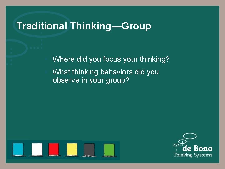 Traditional Thinking—Group § Where did you focus your thinking? § What thinking behaviors did