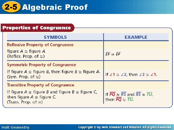 2 -5 Algebraic Proof Holt Geometry 