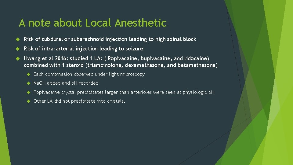 A note about Local Anesthetic Risk of subdural or subarachnoid injection leading to high