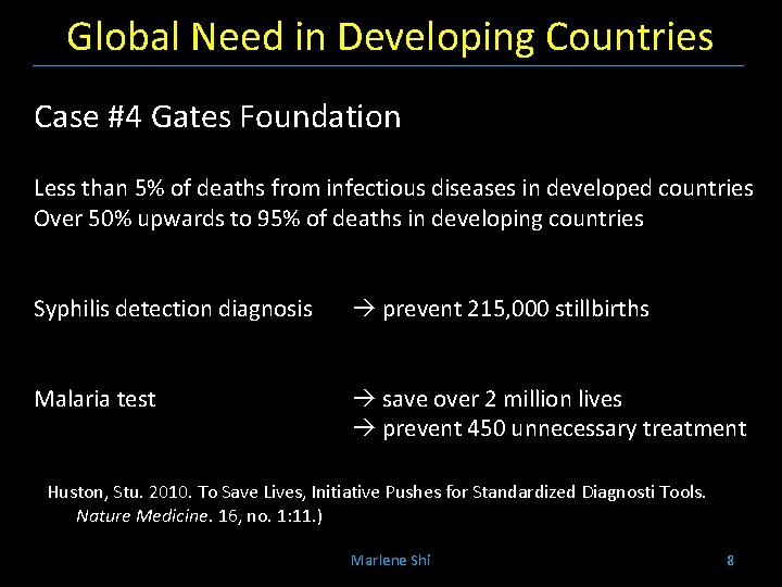 Global Need in Developing Countries Case #4 Gates Foundation Less than 5% of deaths