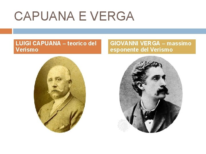 CAPUANA E VERGA LUIGI CAPUANA – teorico del Verismo GIOVANNI VERGA – massimo esponente