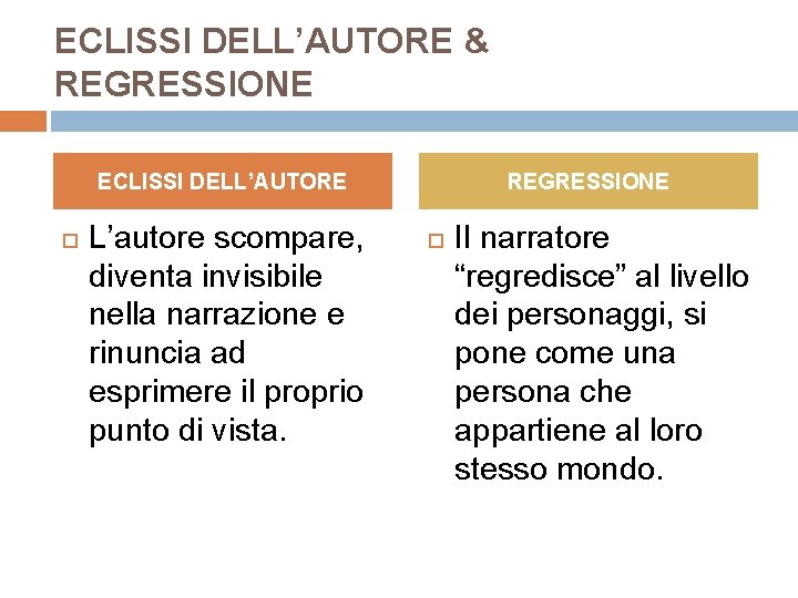 ECLISSI DELL’AUTORE & REGRESSIONE ECLISSI DELL’AUTORE L’autore scompare, diventa invisibile nella narrazione e rinuncia