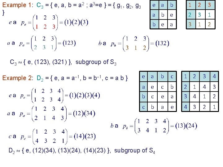 Example 1: C 3 = { e, a, b = a 2 ; a