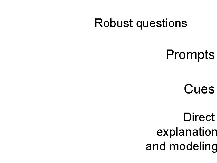 Robust questions Prompts Cues Direct explanation and modeling 