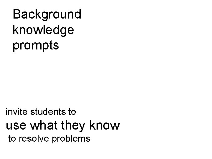 Background knowledge prompts invite students to use what they know to resolve problems 