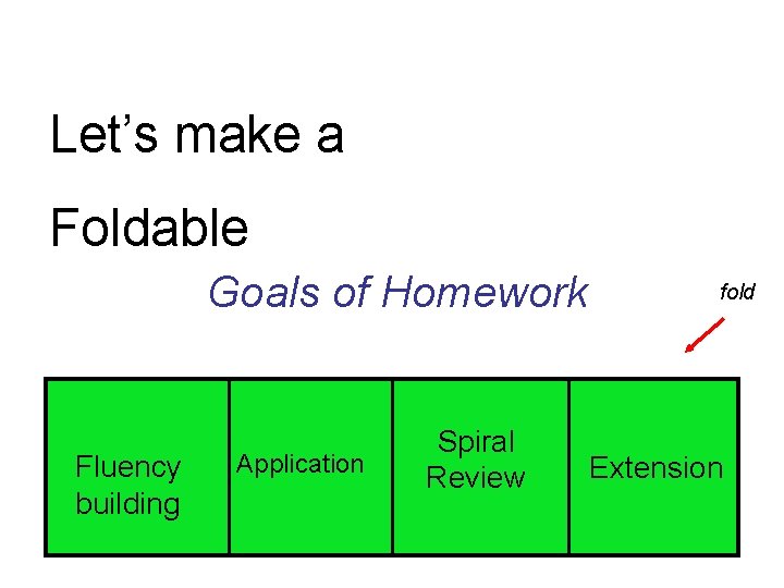 Let’s make a Foldable Goals of Homework Comprehensio n Fluency building Application Spiral Review