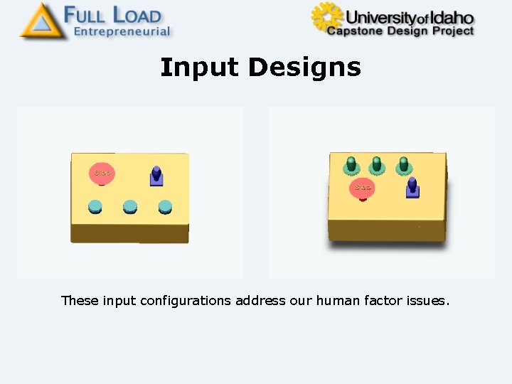 Input Designs These input configurations address our human factor issues. 