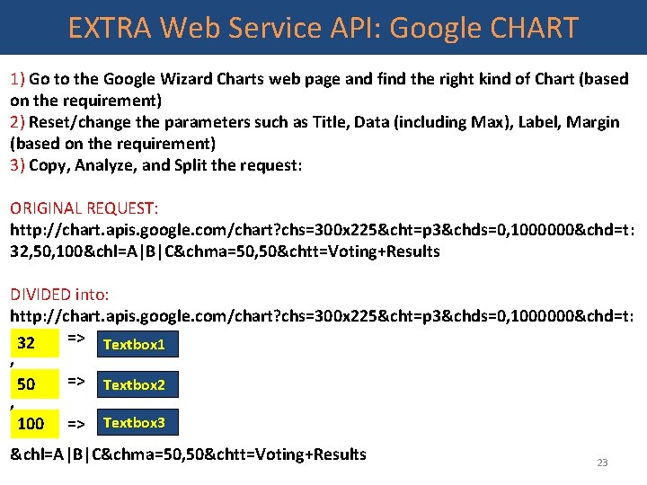 EXTRA Web Service API: Google CHART 1) Go to the Google Wizard Charts web