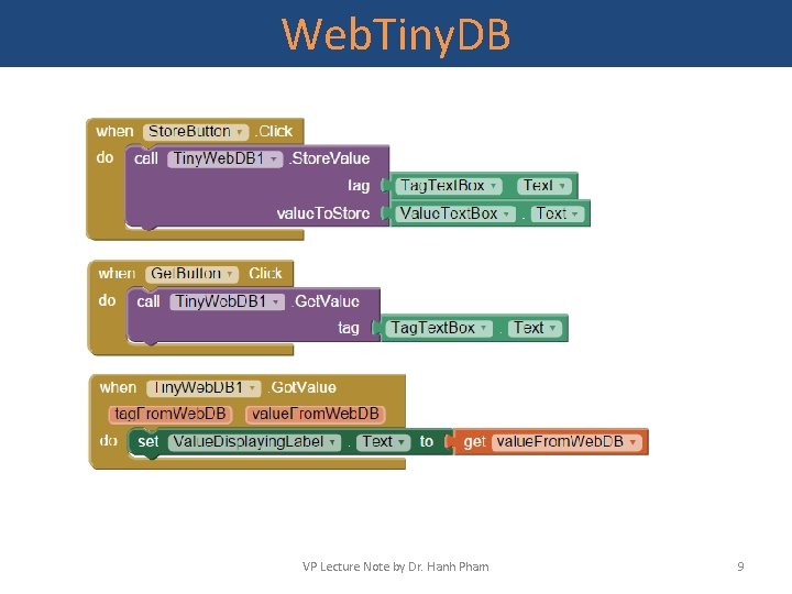 Web. Tiny. DB VP Lecture Note by Dr. Hanh Pham 9 