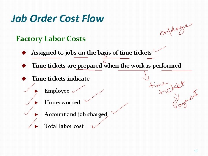Job Order Cost Flow Factory Labor Costs u Assigned to jobs on the basis
