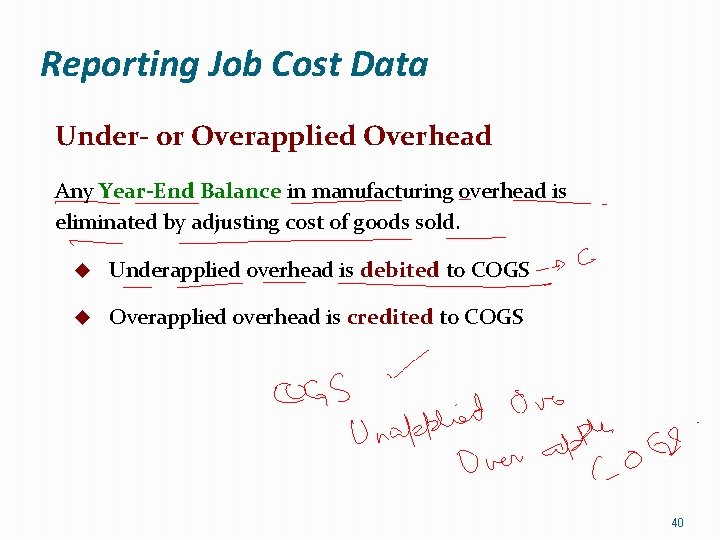 Reporting Job Cost Data Under- or Overapplied Overhead Any Year-End Balance in manufacturing overhead