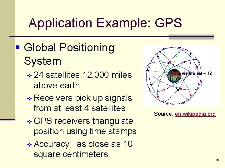 Application Example: GPS § Global Positioning System v 24 satellites 12, 000 miles above