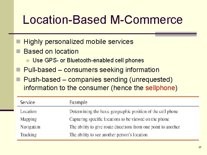 Location-Based M-Commerce n Highly personalized mobile services n Based on location n Use GPS-