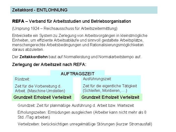 Zeitakkord - ENTLOHNUNG REFA – Verband für Arbeitsstudien und Betriebsorganisation (Ursprung 1924 – Reichsausschuss