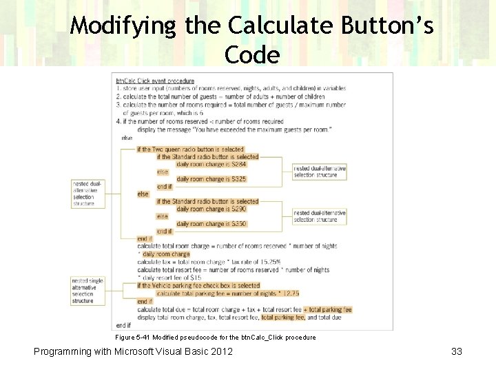 Modifying the Calculate Button’s Code Figure 5 -41 Modified pseudocode for the btn. Calc_Click