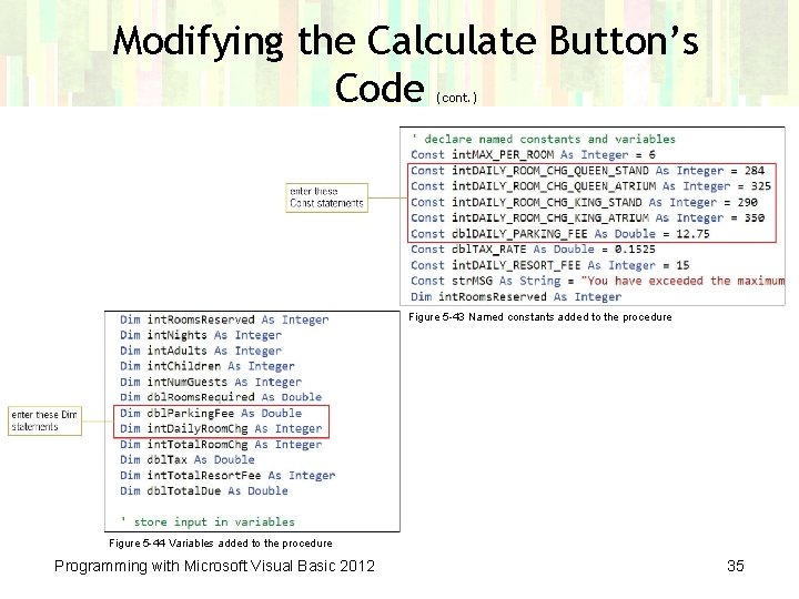 Modifying the Calculate Button’s Code (cont. ) Figure 5 -43 Named constants added to
