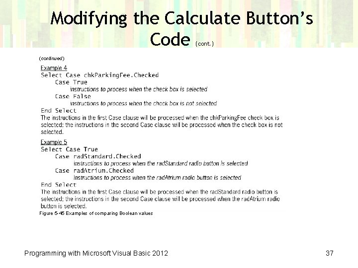 Modifying the Calculate Button’s Code (cont. ) (continued) Figure 5 -45 Examples of comparing