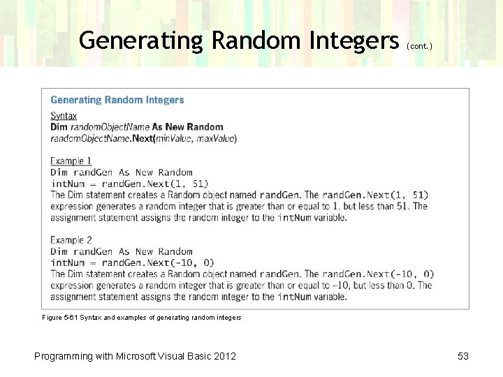 Generating Random Integers (cont. ) Figure 5 -61 Syntax and examples of generating random
