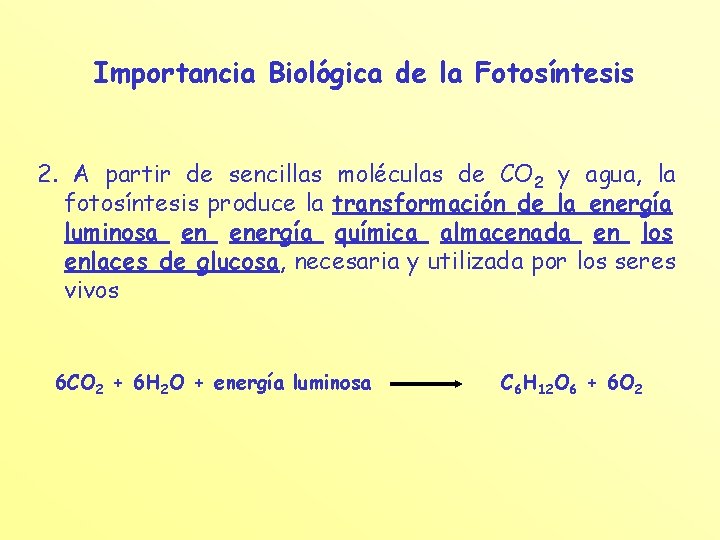 Importancia Biológica de la Fotosíntesis 2. A partir de sencillas moléculas de CO 2
