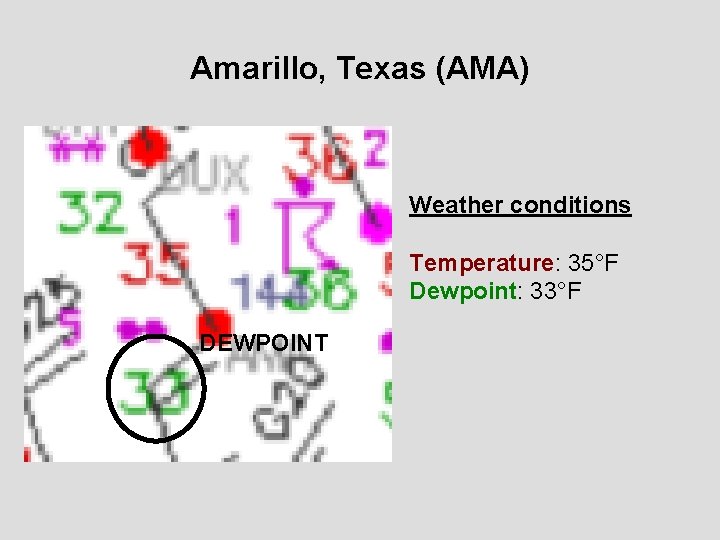 Amarillo, Texas (AMA) Weather conditions Temperature: 35°F Dewpoint: 33°F DEWPOINT 