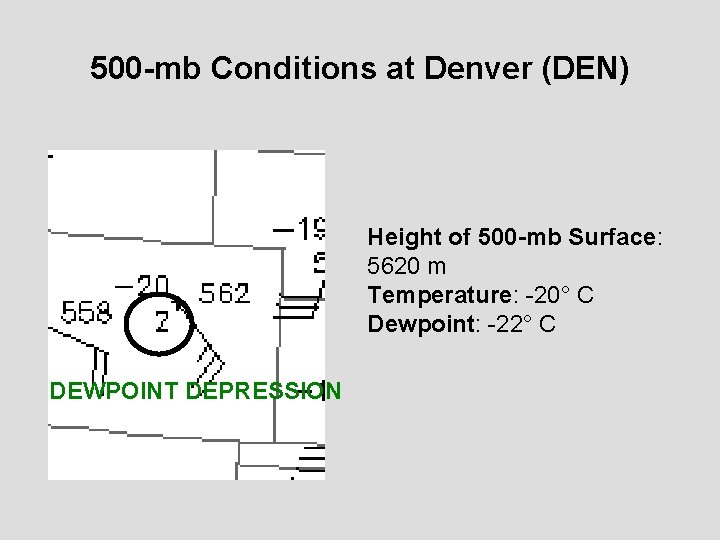 500 -mb Conditions at Denver (DEN) Height of 500 -mb Surface: 5620 m Temperature: