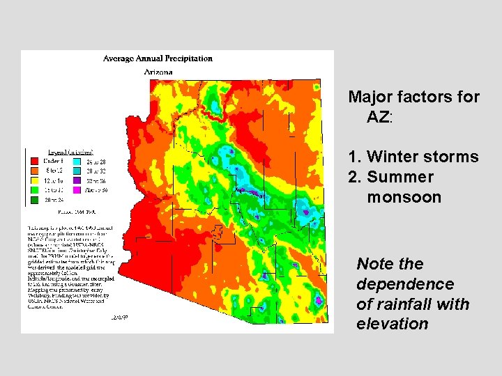 Major factors for AZ: 1. Winter storms 2. Summer monsoon Note the dependence of