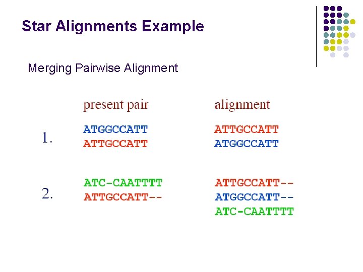 Star Alignments Example Merging Pairwise Alignment Star Alignments Example Merging Pairwise Alignment