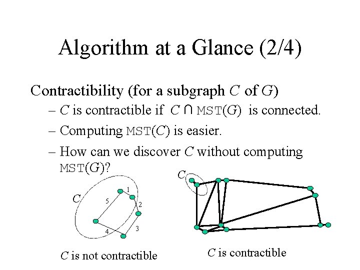 Algorithm at a Glance (2/4) Contractibility (for a subgraph C of G) – C