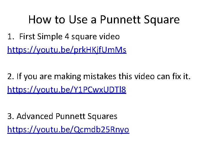 How to Use a Punnett Square 1. First Simple 4 square video https: //youtu.