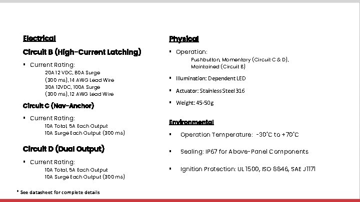 Electrical Physical Circuit B (High-Current Latching) § Operation: Pushbutton, Momentary (Circuit C & D),