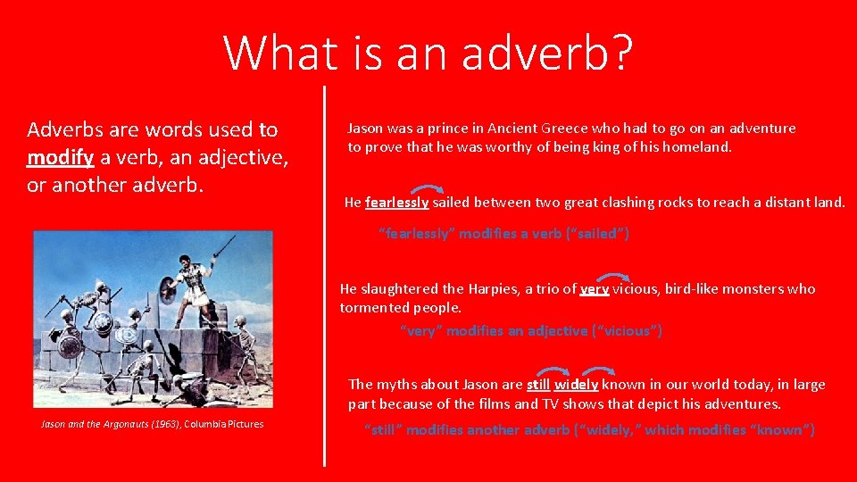 What is an adverb? Adverbs are words used to modify a verb, an adjective,