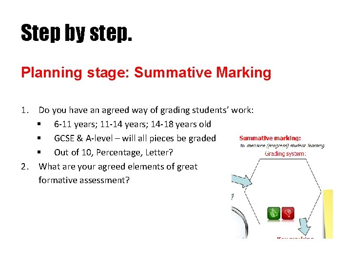 Step by step. Planning stage: Summative Marking 1. Do you have an agreed way