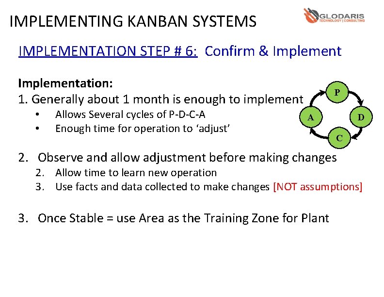 IMPLEMENTING KANBAN SYSTEMS IMPLEMENTATION STEP # 6: Confirm & Implementation: 1. Generally about 1