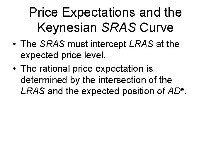 Price Expectations and the Keynesian SRAS Curve • The SRAS must intercept LRAS at