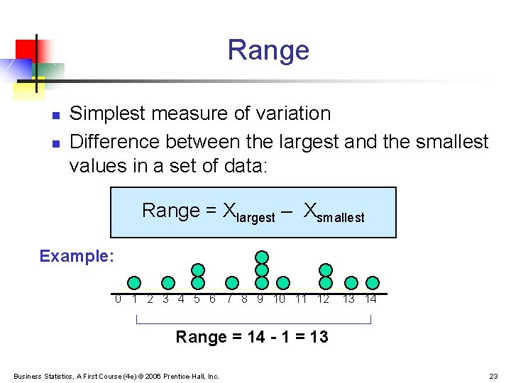 Range n n Simplest measure of variation Difference between the largest and the smallest