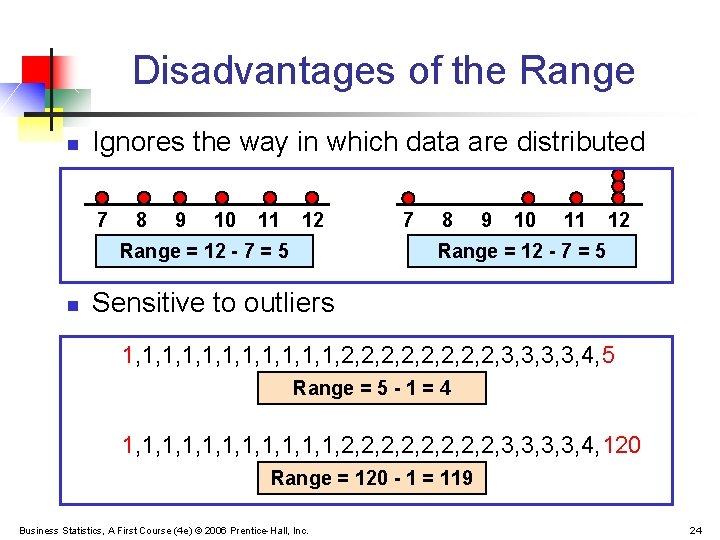 Disadvantages of the Range n Ignores the way in which data are distributed 7